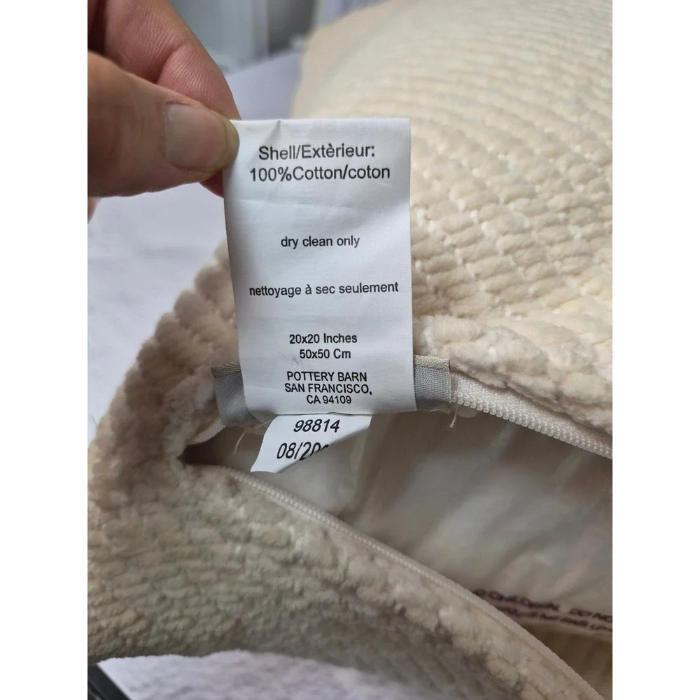 Pottery Barn Textured Coton 20x20 Throw Pillows Set of 2 Cream Woven Down Insert